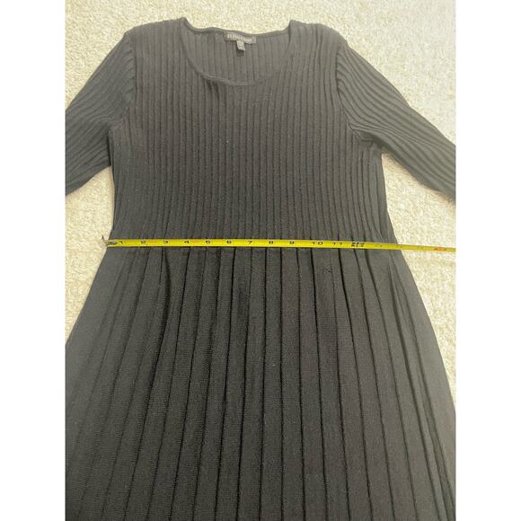 Eileen Fisher Women's Size Small Ribbed Pleated 100% Wool Midi Dress Black - Picture 6 of 11